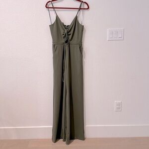 Express ruched front v-neck jumpsuit